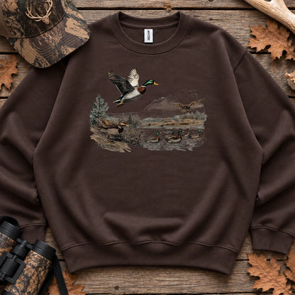 Retro Mallard Pond Scene Sweatshirt in Dark Chocolate