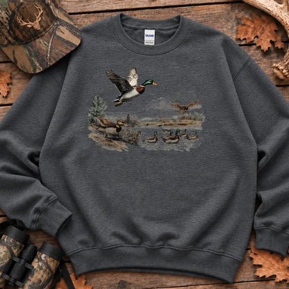 Retro Mallard Pond Scene Sweatshirt in Dark Heather