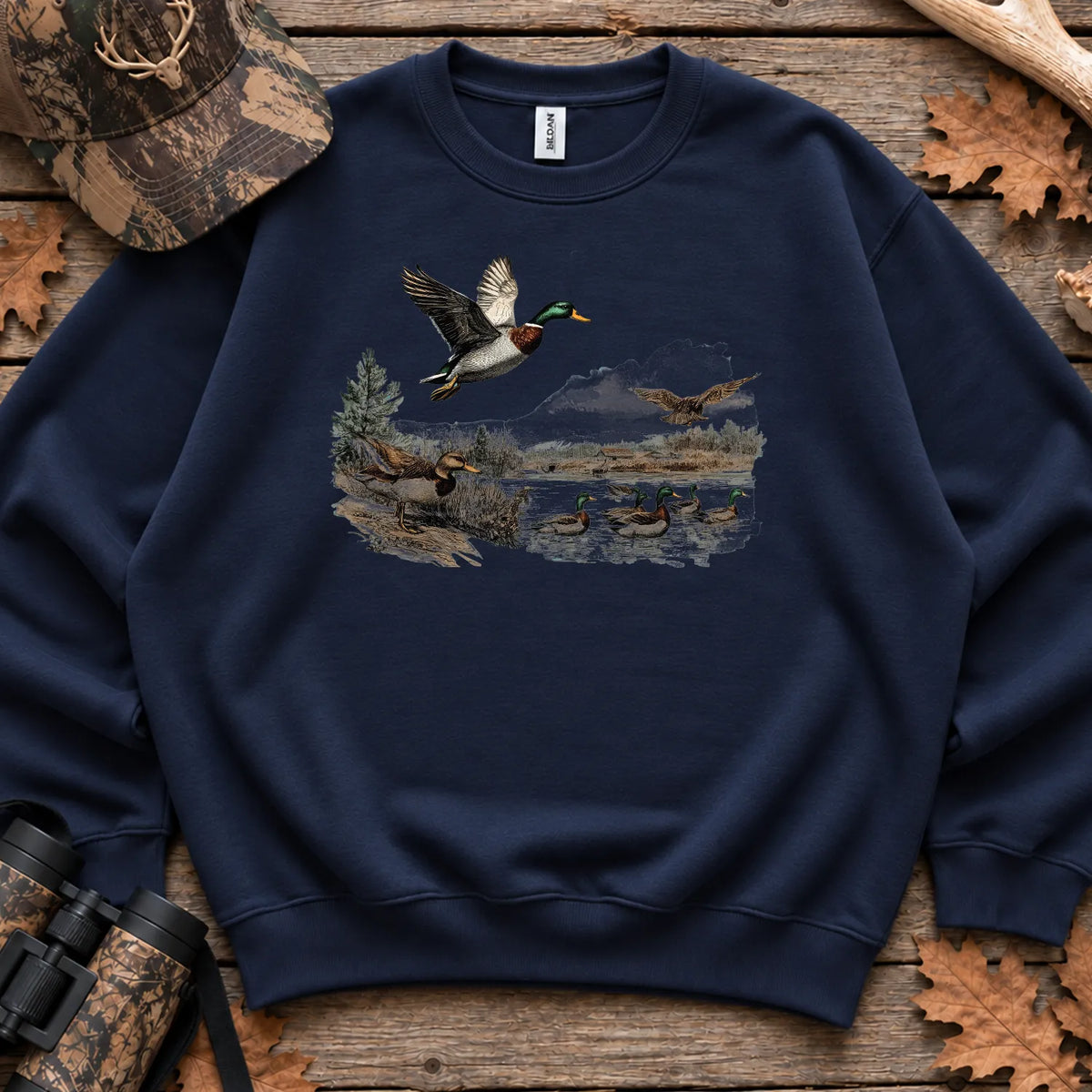 Retro Mallard Pond Scene Sweatshirt in Navy