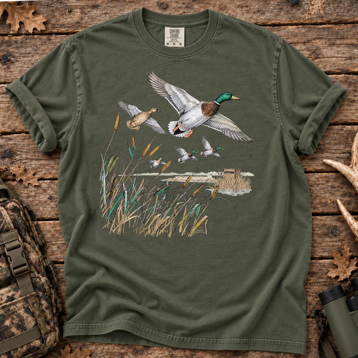 Retro Mallard Pond T-Shirt in Moss