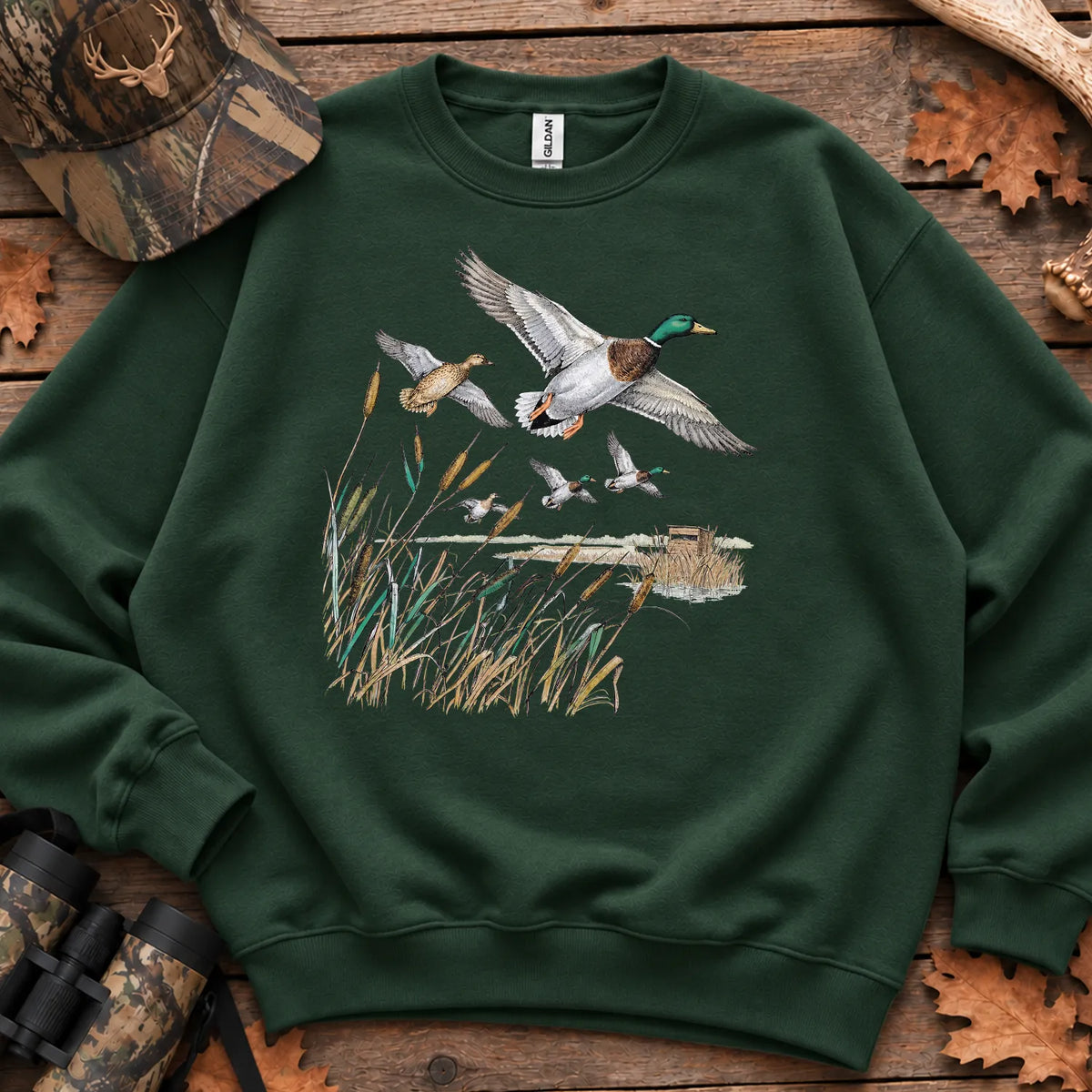 Retro Mallards Pond Sweatshirt in Forest Green