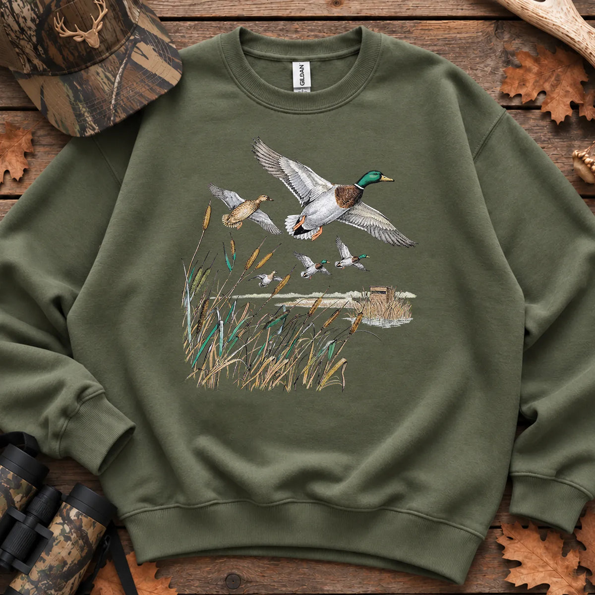 Retro Mallards Pond Sweatshirt in Military Green