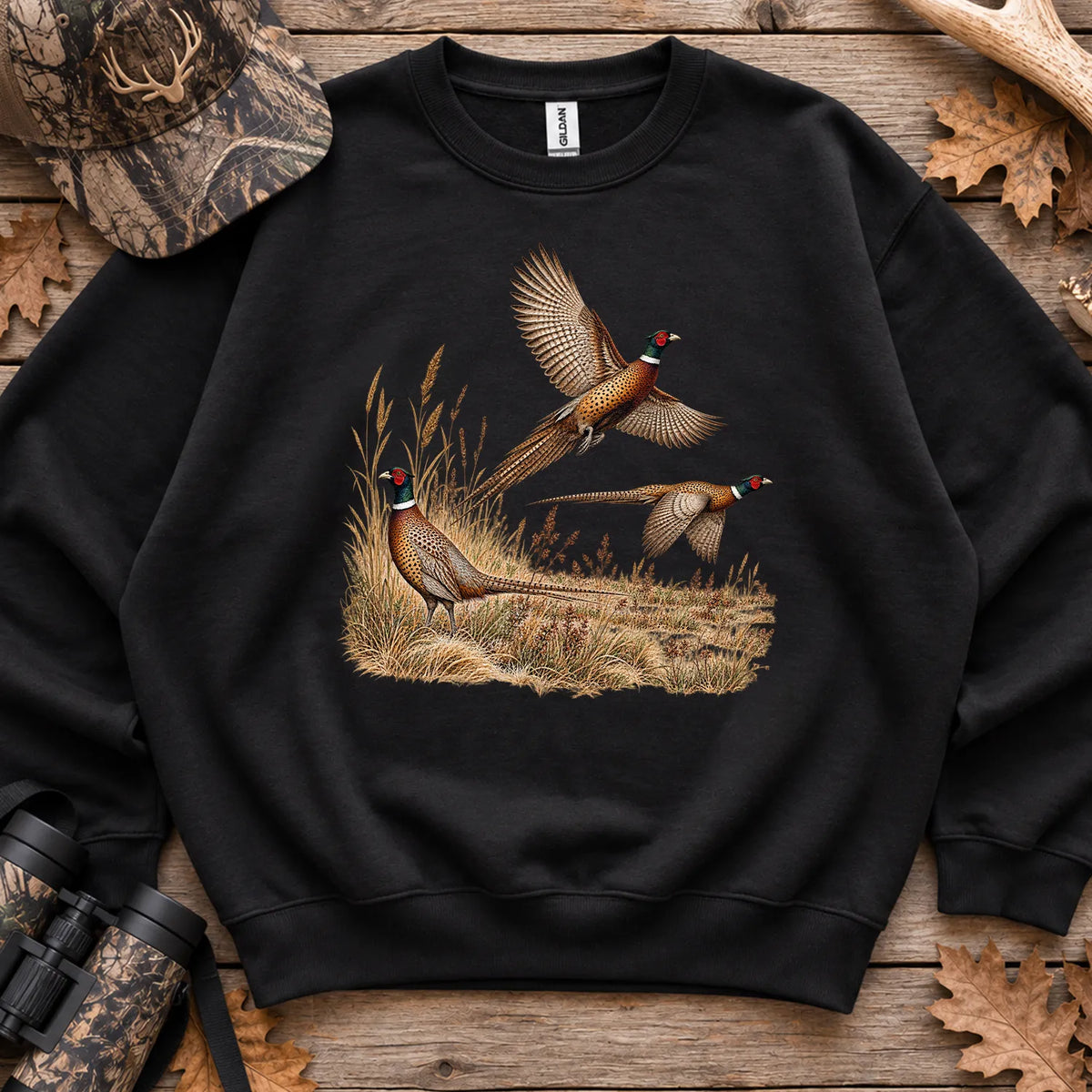 Retro Pheasants in Flight Sweatshirt in Black