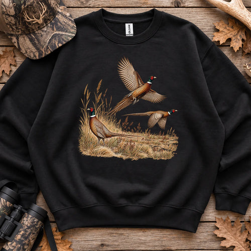 Retro Pheasants in Flight Sweatshirt in Black