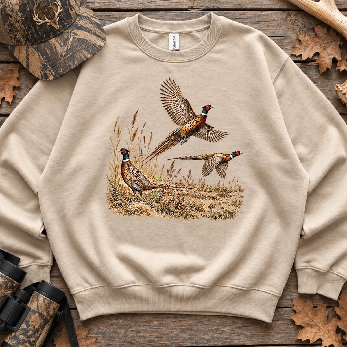 Retro Pheasants in Flight Sweatshirt in Sand