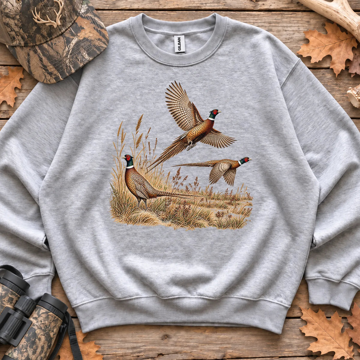 Retro Pheasants in Flight Sweatshirt in Sport Grey