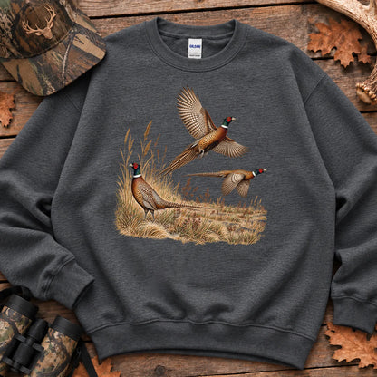 Retro Pheasants in Flight Sweatshirt in Dark Heather