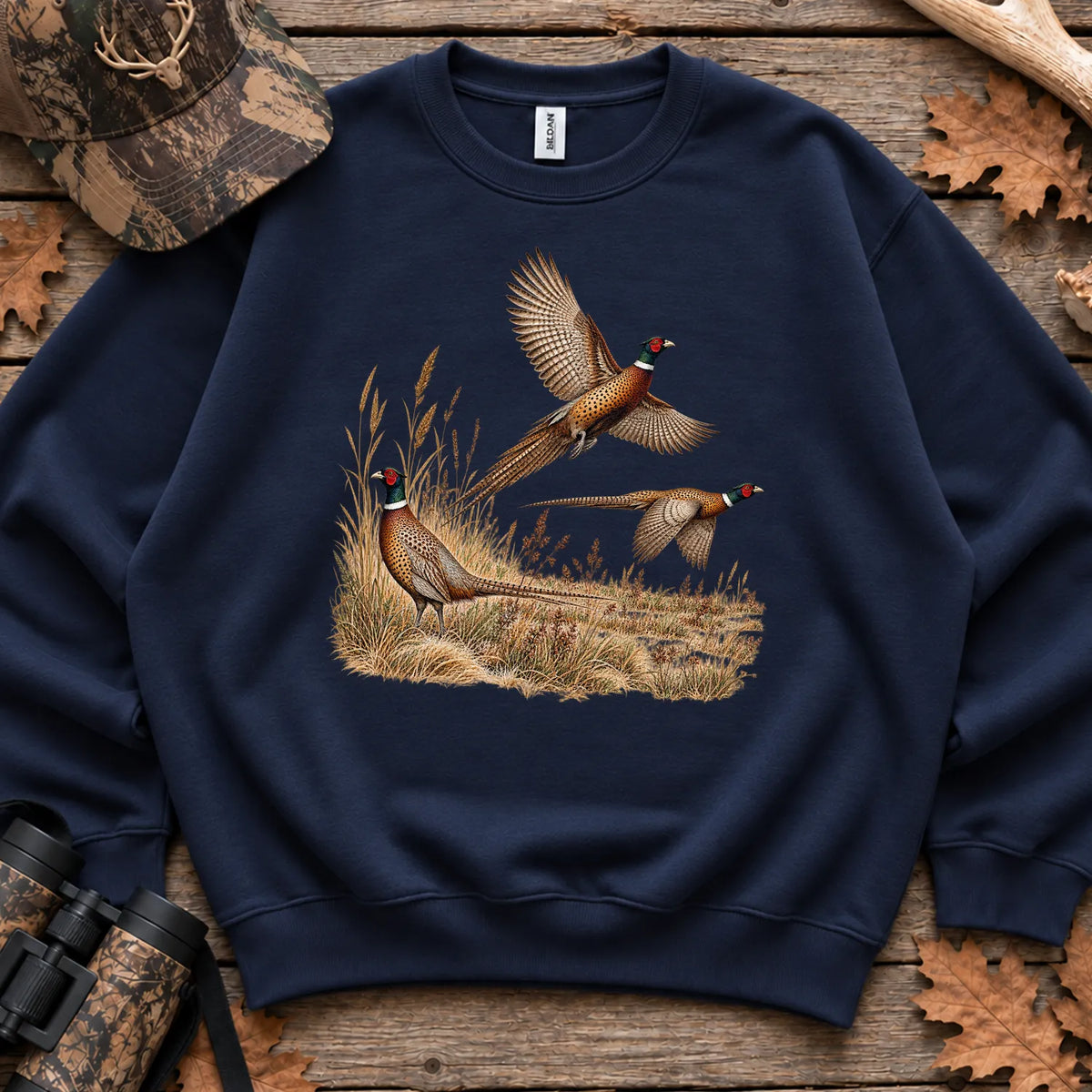 Retro Pheasants in Flight Sweatshirt in Navy