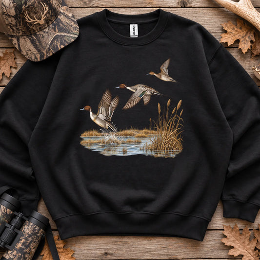 Retro Pintail Ducks in Flight Sweatshirt in Black