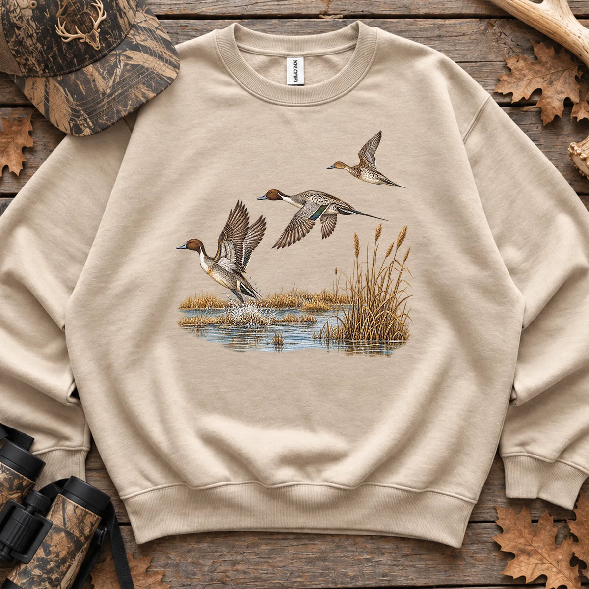 Retro Pintail Ducks in Flight Sweatshirt in Sand