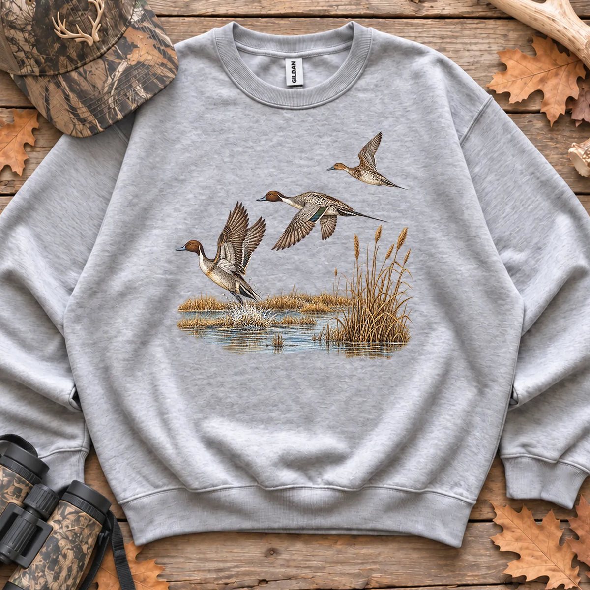 Retro Pintail Ducks in Flight Sweatshirt in Sport Grey