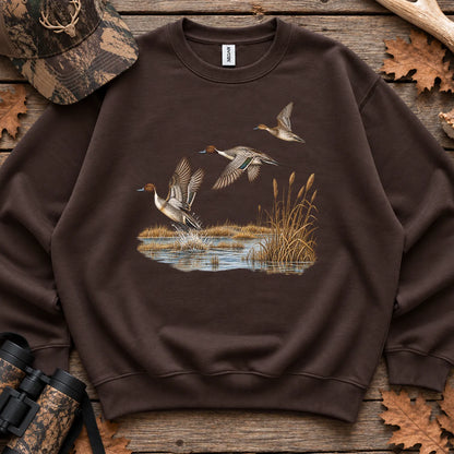 Retro Pintail Ducks in Flight Sweatshirt in Dark Chocolate