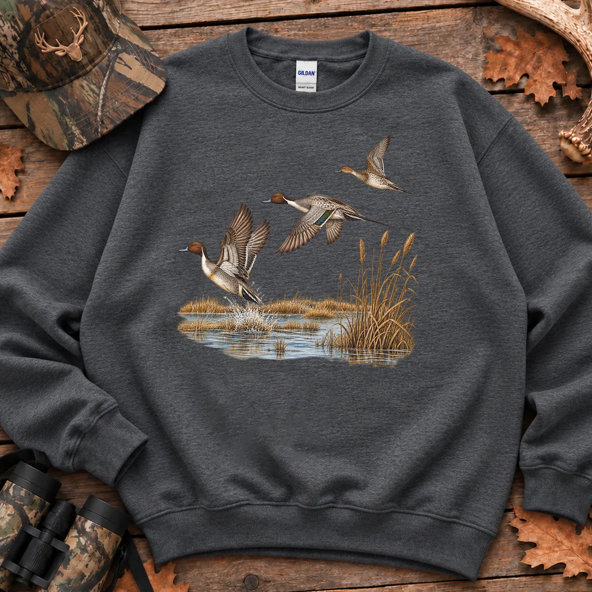 Retro Pintail Ducks in Flight Sweatshirt in Dark Heather