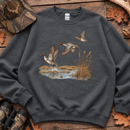 Retro Pintail Ducks in Flight Sweatshirt in Dark Heather