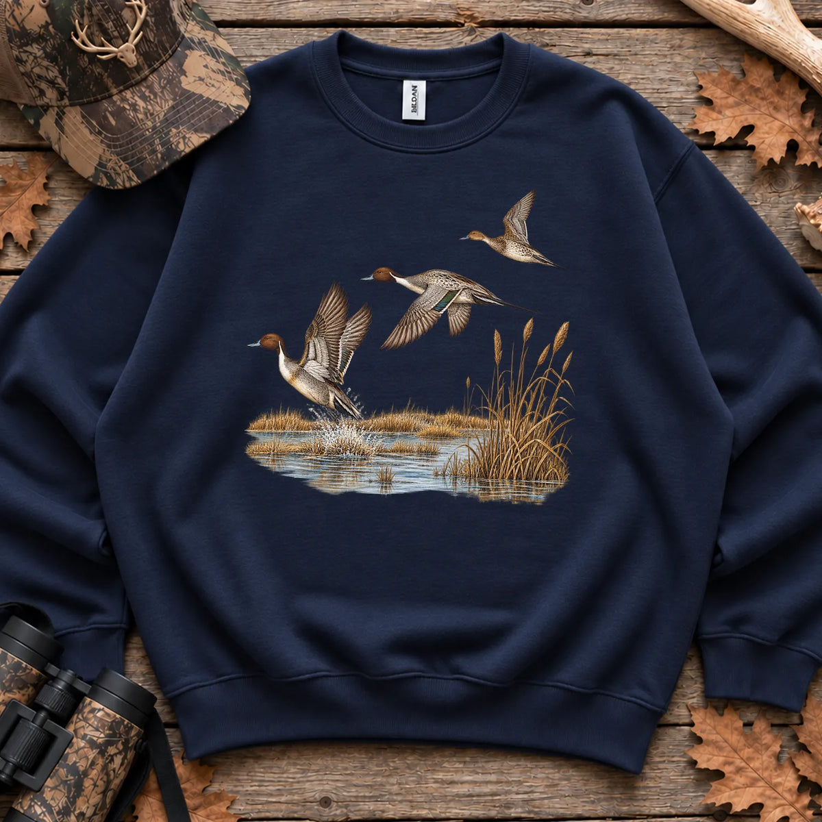 Retro Pintail Ducks in Flight Sweatshirt in Navy