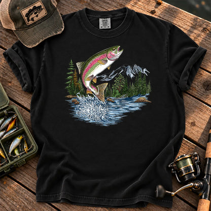Retro Rainbow Trout T-Shirt in Black