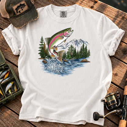 Retro Rainbow Trout T-Shirt in White