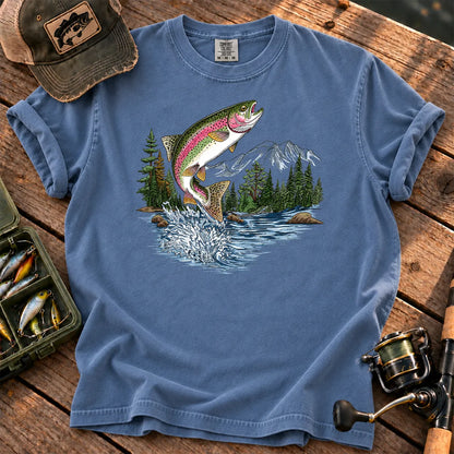 Retro Rainbow Trout T-Shirt in Blue Jean