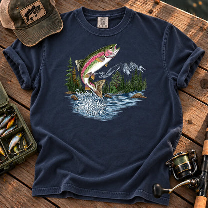 Retro Rainbow Trout T-Shirt in True Navy