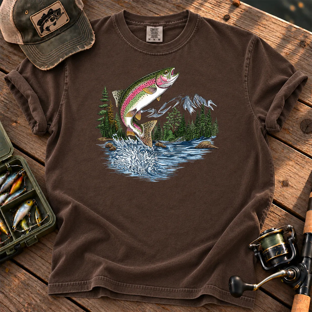 Retro Rainbow Trout T-Shirt in Espresso