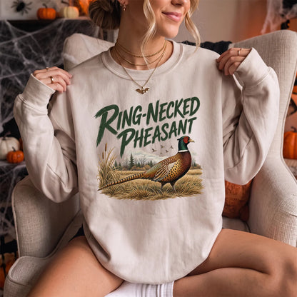 Ring-Necked Pheasant Sweatshirt Women model in Sand