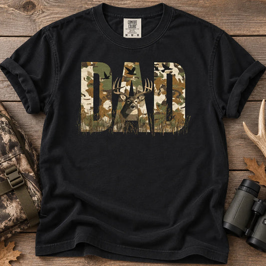 Rustic Camo Hunting Dad T-Shirt in Black