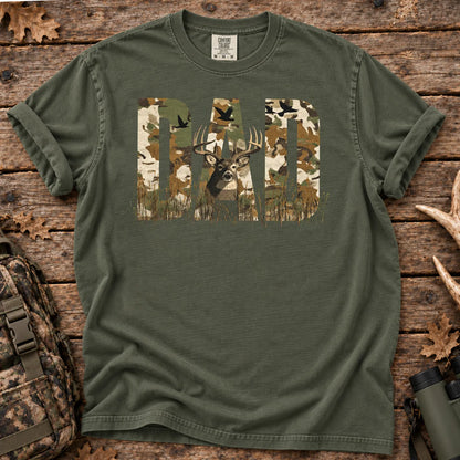 Rustic Camo Hunting Dad T-Shirt in Moss