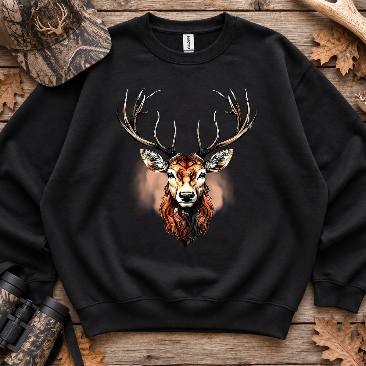 Rustic Whitetail Deer Head Sweatshirt in Black