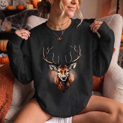 Rustic Whitetail Deer Head Sweatshirt Women model in Black