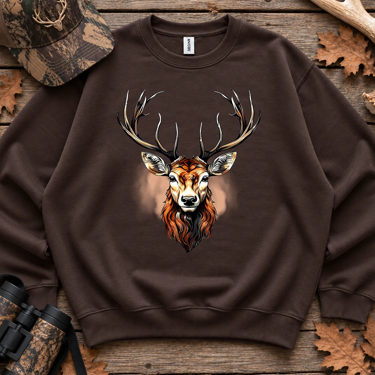 Rustic Whitetail Deer Head Sweatshirt in Dark Chocolate