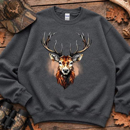 Rustic Whitetail Deer Head Sweatshirt in Dark Heather