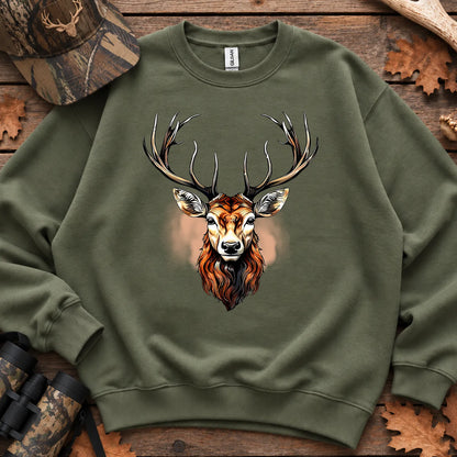 Rustic Whitetail Deer Head Sweatshirt in Military Green