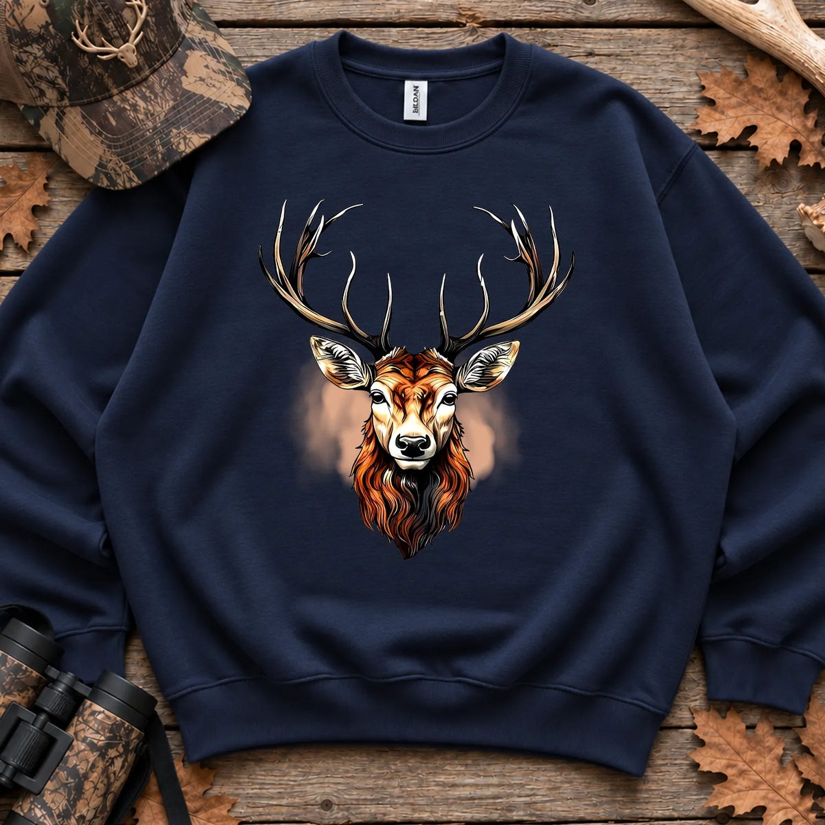 Rustic Whitetail Deer Head Sweatshirt in Navy