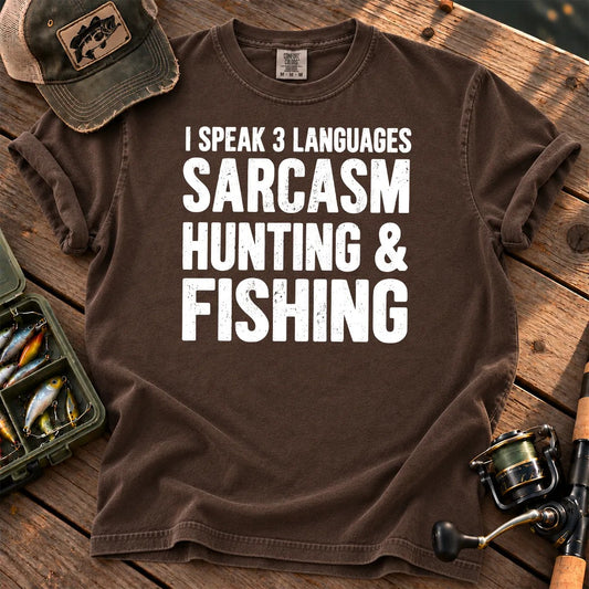 Sarcasm Hunting and Fishing T-Shirt in Espresso
