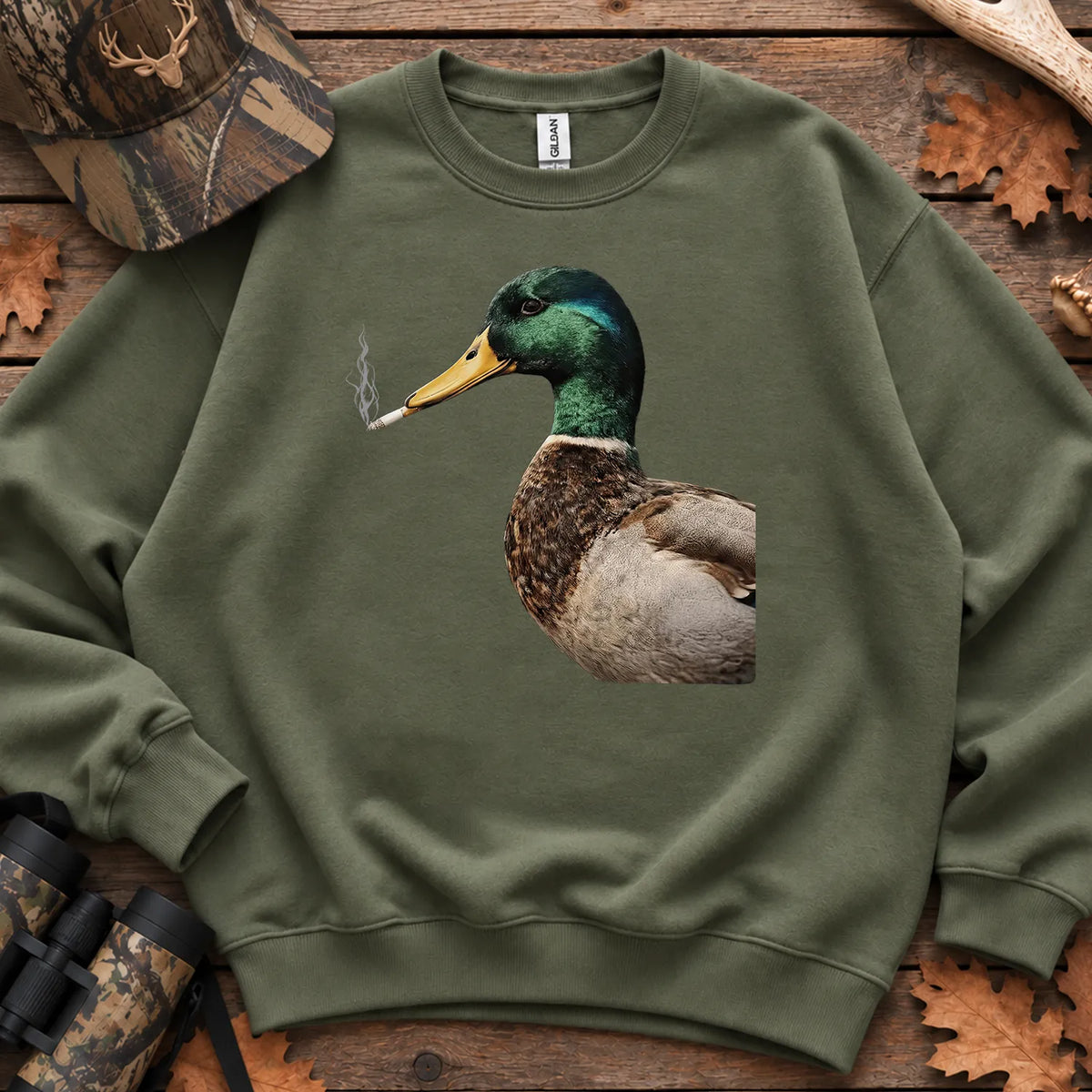 Sarcastic Mallard Duck Sweatshirt in Military Green