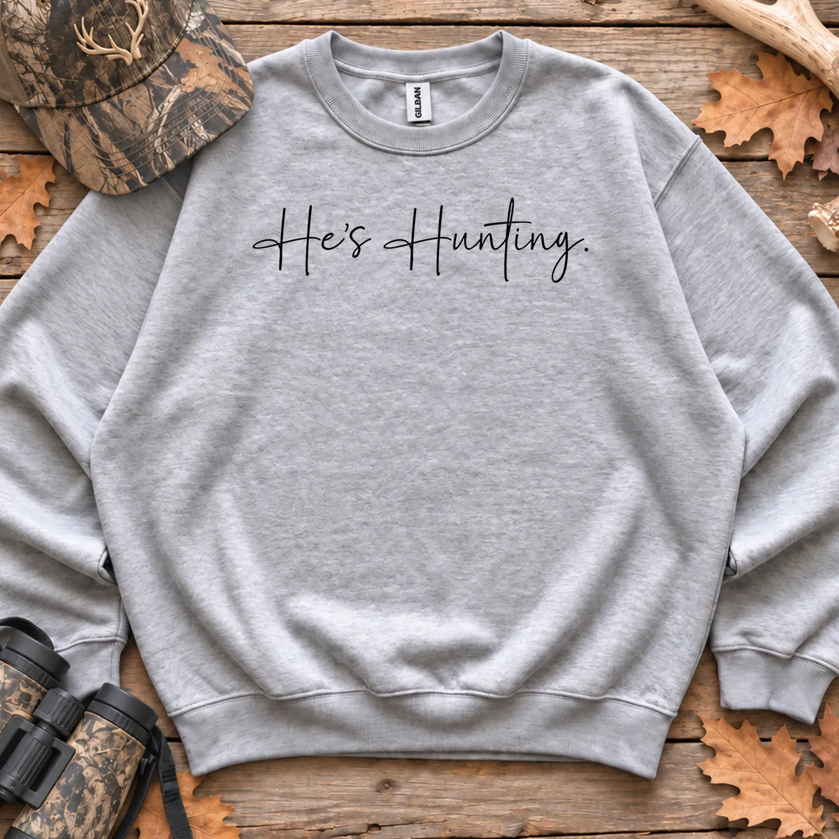 Script Hes Hunting Sweatshirt in Sport Grey