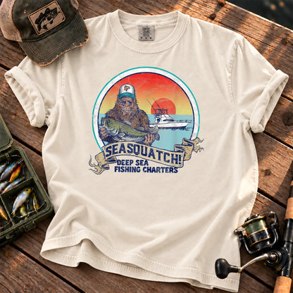 SeaSquatch Bigfoot Fishing T-Shirt in Ivory