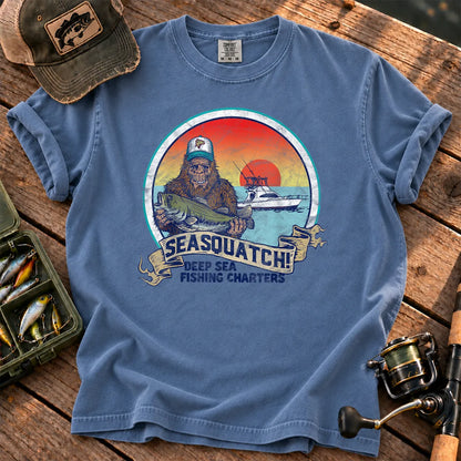 SeaSquatch Bigfoot Fishing T-Shirt in Blue Jean