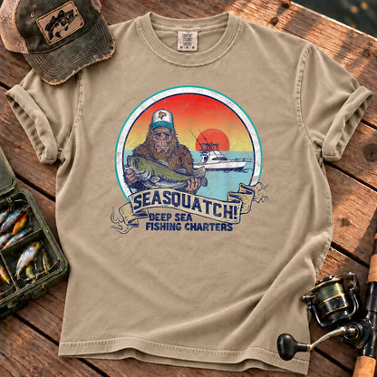 SeaSquatch Bigfoot Fishing T-Shirt in Sandstone