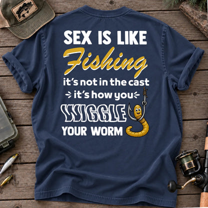 Sex Is Like Fishing Wiggle Your Worm T-Shirt in True Navy