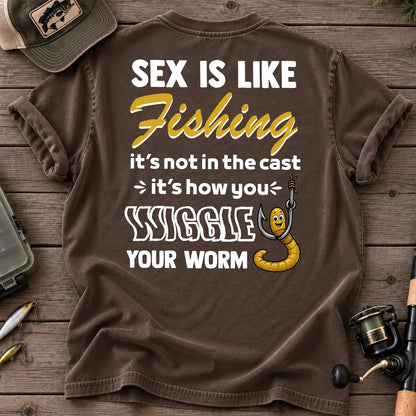 Sex Is Like Fishing Wiggle Your Worm T-Shirt in Espresso