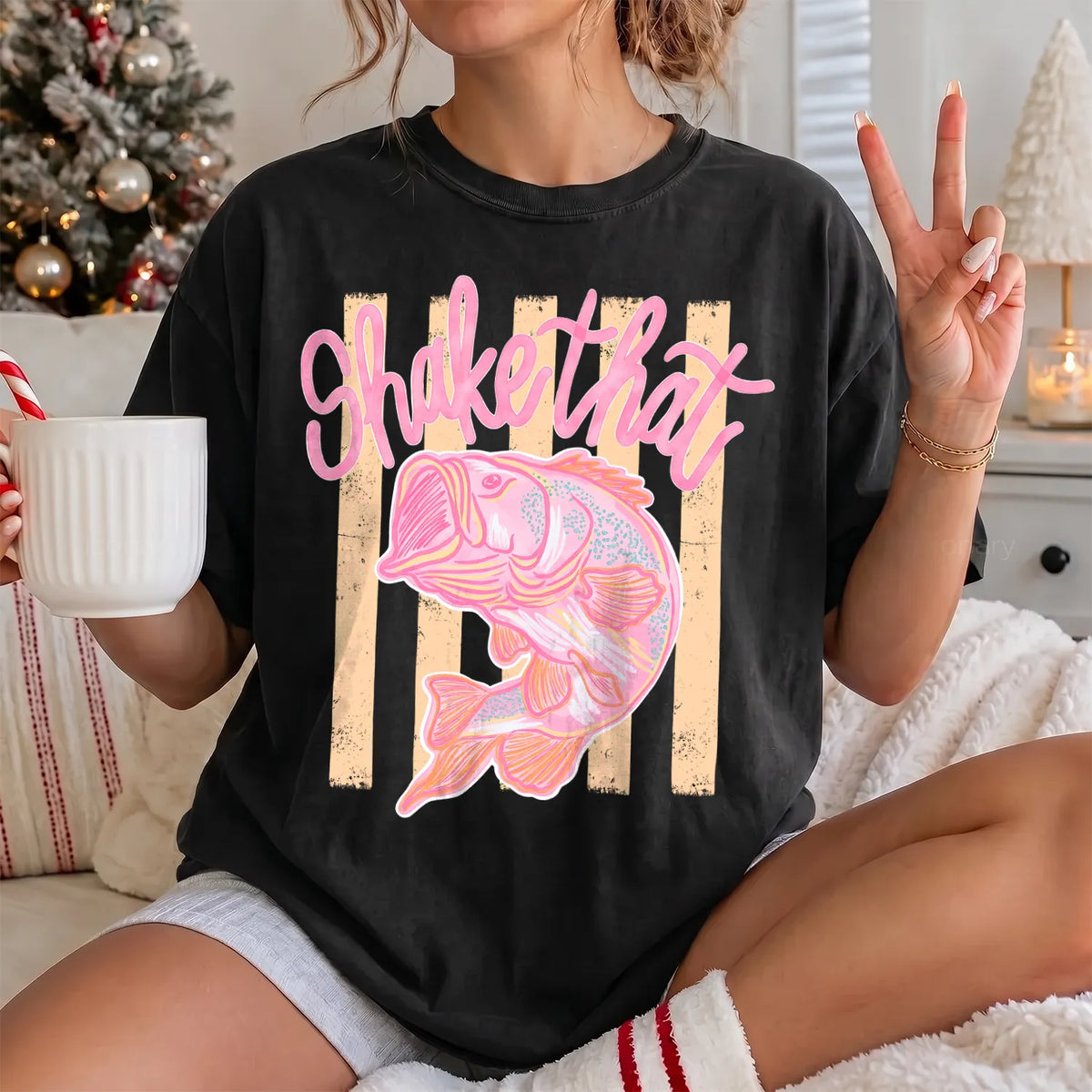 Shake That Bass Pink T-Shirt Women model in Black