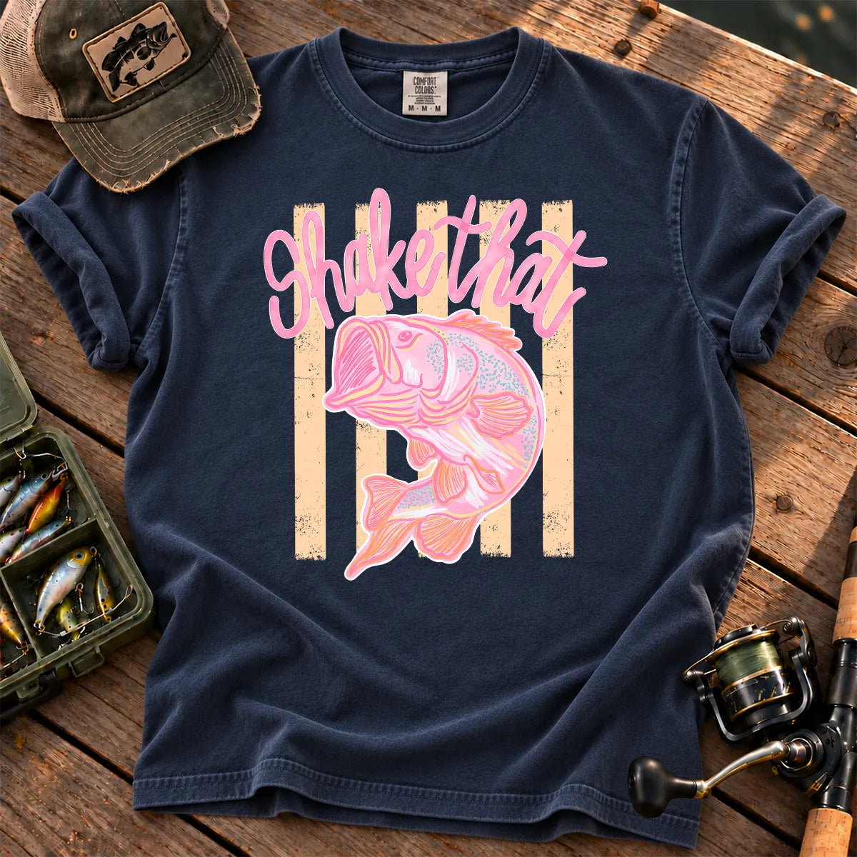 Shake That Bass Pink T-Shirt in True Navy