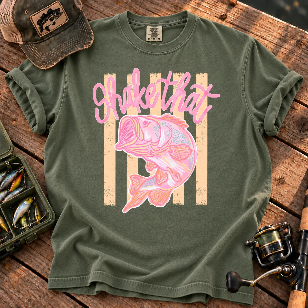 Shake That Bass Pink T-Shirt in Moss