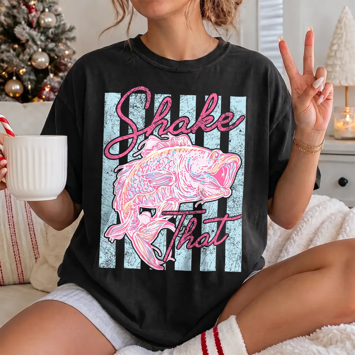 Shake That Bass Stripe T-Shirt Women model in Black