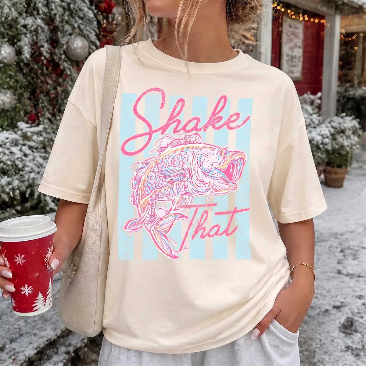 Shake That Bass Stripe T-Shirt Women model in Ivory