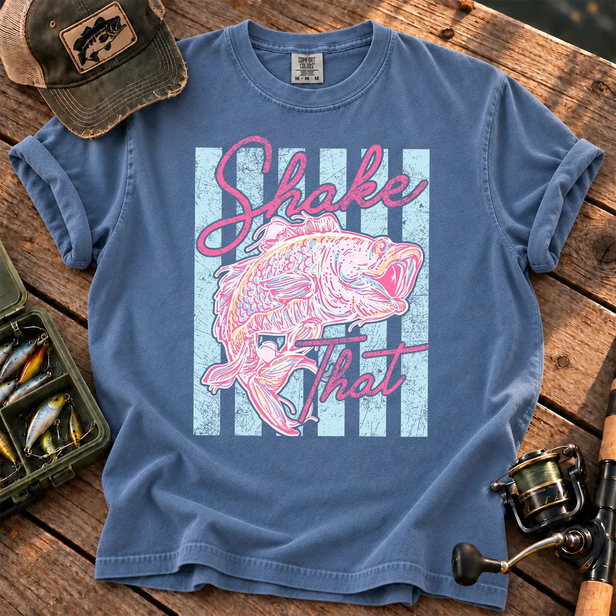 Shake That Bass Stripe T-Shirt in Blue Jean