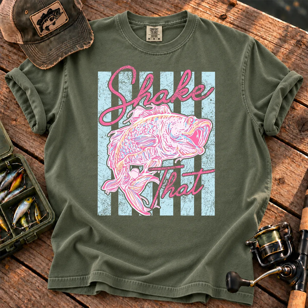 Shake That Bass Stripe T-Shirt in Moss