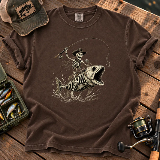 Skeleton Bass Fishing T-Shirt in Espresso