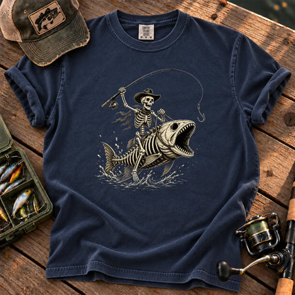 Skeleton Bass Fishing T-Shirt in True Navy
